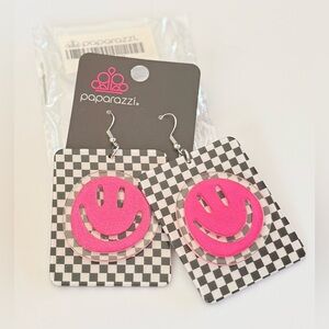 Paparazzi Bright Pink Smiley Earrings